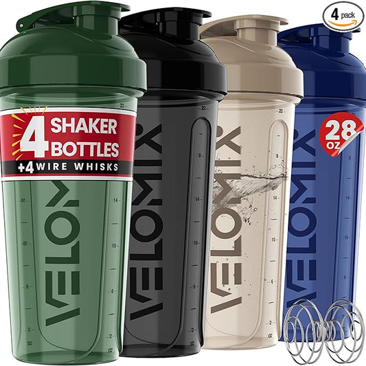 '-4 PACK- 28 oz Shaker Cups for Protein Shakes - 4x Wire Whisk | Leak Proof Protein Shaker Bottles for Protein Mixes | Protein Shaker Bottle Pack | Mixer for Protein Shakes (Forest Edge)-GravixFit