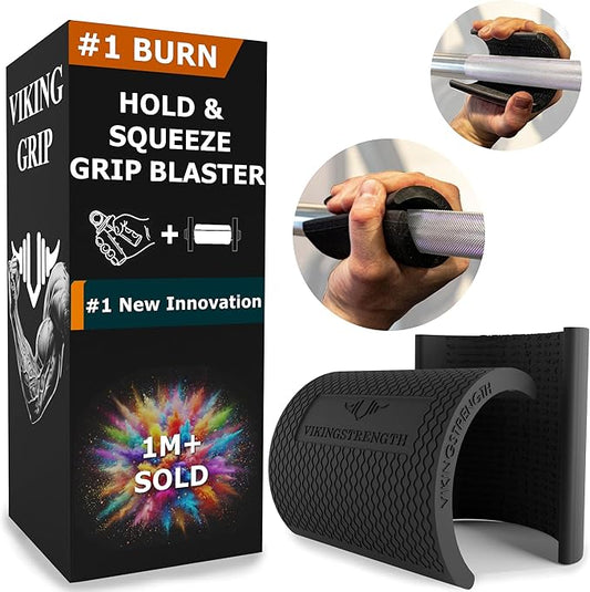 Vikingstrength Grip strength trainer Thick Grip - Combines Hand Exerciser Squeeze with Thick Grip, New Ultimate Forearm Strengthener, Patented Design, Enhances Grip Strength & Endurance, Fits All Bars, Barbells, & Dumbbells-GravixFit