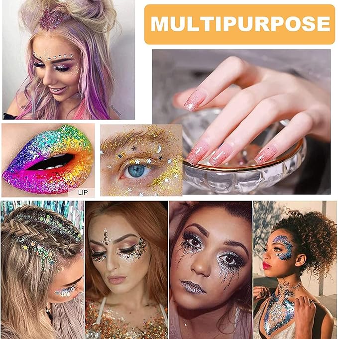 MAEPEOR Chunky Face Body Glitter Gel 19 Colors Mermaid Sequins Holographic Body Glitter Gel Long-Lasting Festival Makeup Glitter Paint for Face Body Hair Nails (30g, 03 Pink)-GravixFit