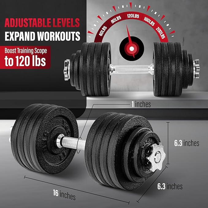 Yes4All Old School Adjustable Dumbbell Set with Weight Plates, Star Lock Collars/Connector, 40lbs to 200lbs Adjustable Weight Plates Set-GravixFit