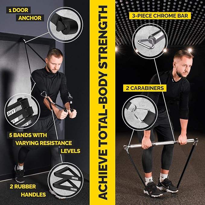 Long Resistance Bands for Working Out Men and Women - Set of 5 Pull-Up Bands, Rubber Handles and Door Anchor - Workout Bands Resistance for Men - Exercise Bands Resistance Bands Set-GravixFit