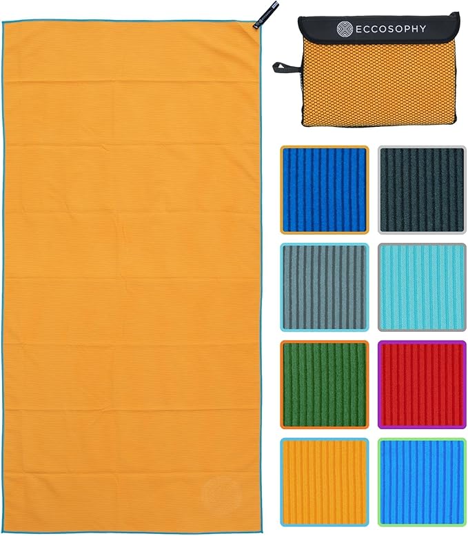 ECCOSOPHY Microfiber Beach Towel – Quick Dry Gym Towel, Highly Absorbent with Ribbed Texture, Lightweight – Ideal for Travel, Pool, Yoga, Fitness & Outdoor Adventures – 40x20 Creamsicle-GravixFit