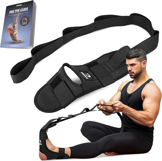 DMoose Fitness Foot & Calf Stretcher with Adjustable Padded Stretching Strap for Plantar Fasciitis, Hamstring, Heel Spurs and Achilles Tendonitis Relief - Yoga Leg Stretch Strap for Flexibility-GravixFit