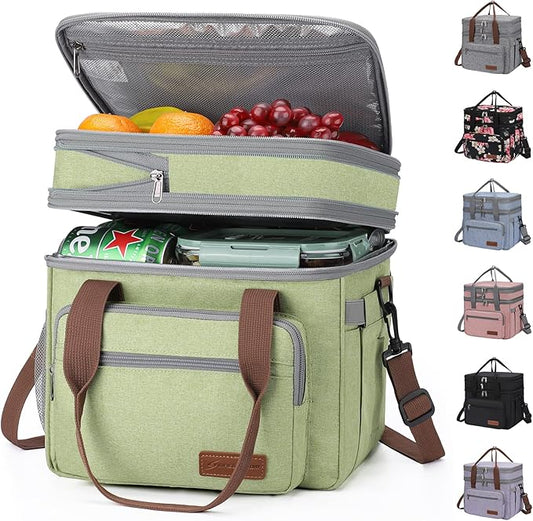 Maelstrom Lunch Bag Women,23L Insulated Lunch Box For Men Women,Expandable Double Deck Lunch Cooler Bag,Lightweight Leakproof Lunch Tote Bag With Side Tissue Pocket,Green-GravixFit
