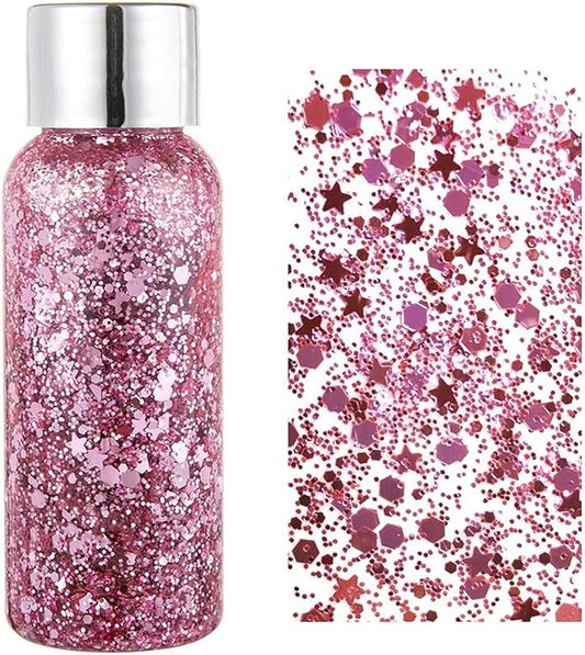 MAEPEOR Chunky Face Body Glitter Gel 19 Colors Mermaid Sequins Holographic Body Glitter Gel Long-Lasting Festival Makeup Glitter Paint for Face Body Hair Nails (30g, 03 Pink)-GravixFit