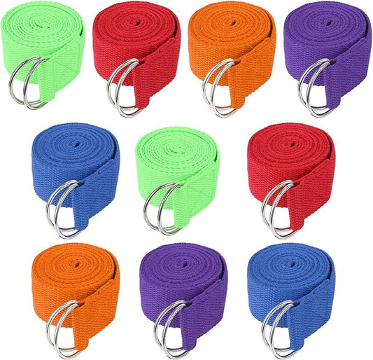 10 Pcs Yoga Strap for Stretching Bulk 6ft Exercise Stretch Band with Metal D Ring Adjustable Pilates Non Elastic Yoga Stretch Belt for Women Men Physical Fitness Gym Workout Dance-GravixFit