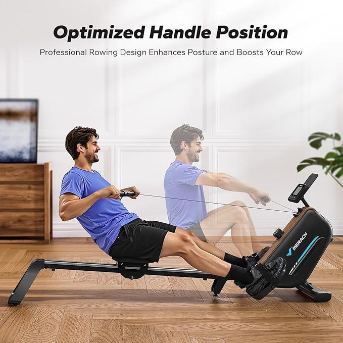 MERACH Rowing Machines for Home, Powerful Electromagnetic Row Machine with 51.2" Extended Rail, 16-Level Handle Resistance Adjustment Rower, 350 LBS Load Capacity, Ergonomic Comfort Seat, Easy Storage-GravixFit