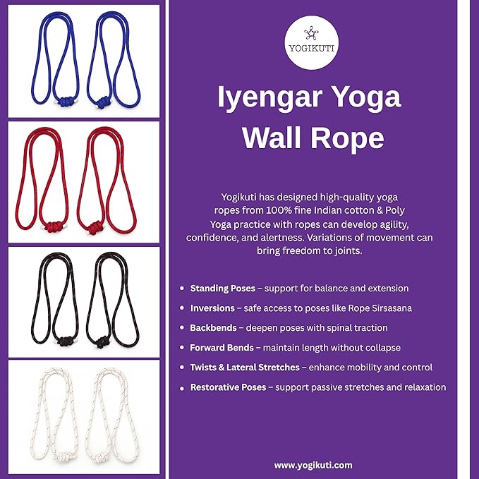Yogikuti Iyengar Yoga Wall Rope Pair Premium Quality Cotton & Polyester Ropes for Restorative & Anti-Gravity Poses-GravixFit