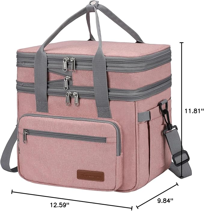 Maelstrom Lunch Bag Women,23L Insulated Lunch Box for Men Women,Expandable Double Deck Lunch Cooler Bag,Lightweight Leakproof Lunch Tote Bag with Side Tissue Pocket,Pink-GravixFit