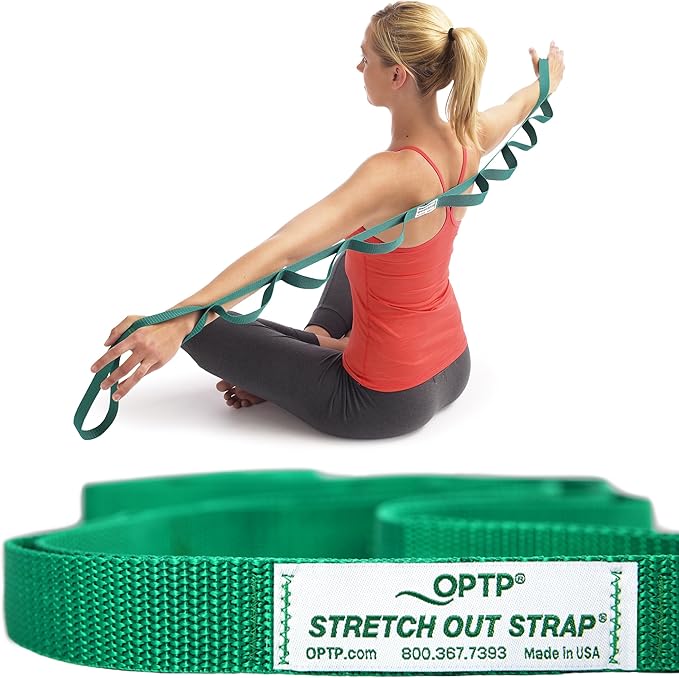 OPTP The Original Stretch Out Strap with Exercise Book, for Flexibility and Mobility Exercises. Stretch Out Straps for Physical Therapy, Yoga Stretching Strap and Knee Therapy Strap. Made in the USA-GravixFit