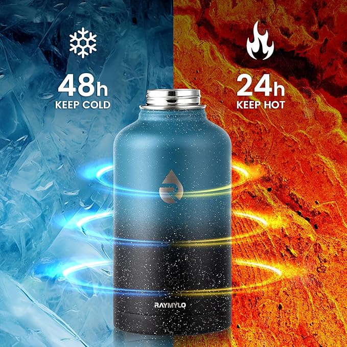 64oz Insulated Water Bottle, Triple Wall Vacuum Stainless Steel Water Bottles - Keeps Cold 48H, Reusable Half Gallon Jug for Gym, Sports, Camping, Hiking,Travel, Midnight Blue Speckle-GravixFit