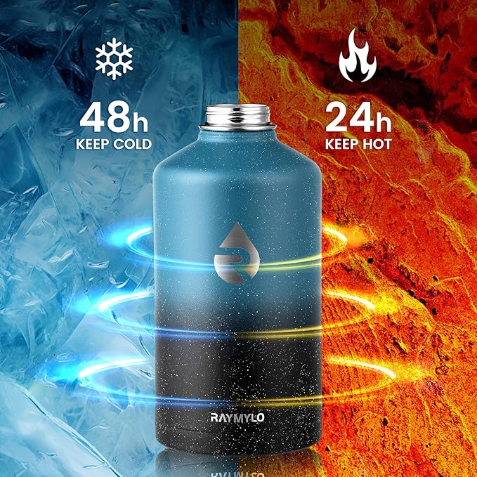 128oz Insulated Water Bottle, Triple Wall Vacuum Stainless Steel Water Bottles - Keeps Cold 48H, Reusable One Gallon Jug for Gym, Sports, Camping, Hiking,Travel, Midnight Blue Speckle-GravixFit
