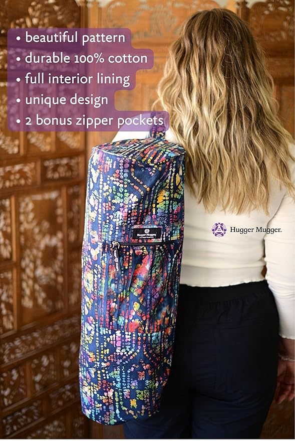 Hugger Mugger Batik Yoga Mat Bag - beautiful pattern, durable 100% cotton, full lining, adjustable strap, 2 extra zipper pockets-GravixFit