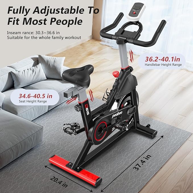 POOBOO Exercise Bike, Stationary Bike for Home Gym, Indoor Cycling Bike w/Comfortable Seat Cushion & Tablet Mount, Silent Belt Drive Indoor Bike for Cardio Workout-GravixFit