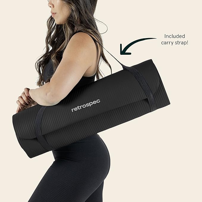 Retrospec Solana Yoga Mat 1/2" Thick w/Nylon Strap for Men & Women - Non Slip Exercise Mat for Yoga, Pilates, Stretching, Floor & Fitness Workouts-GravixFit