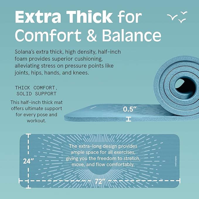 Retrospec Solana Yoga Mat 1/2" Thick w/Nylon Strap for Men & Women - Non Slip Exercise Mat for Yoga, Pilates, Stretching, Floor & Fitness Workouts-GravixFit