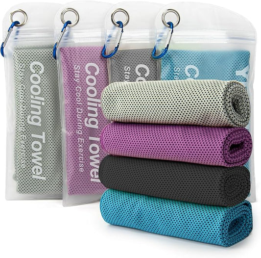 YESLIFE 4 Pack Cooling Towel 40"x12", Gym Towels for Men and Women, Soft Breathable Workout Towels for Yoga, Running, Sport, & More (Blue, Grey, Purple, Black)-GravixFit
