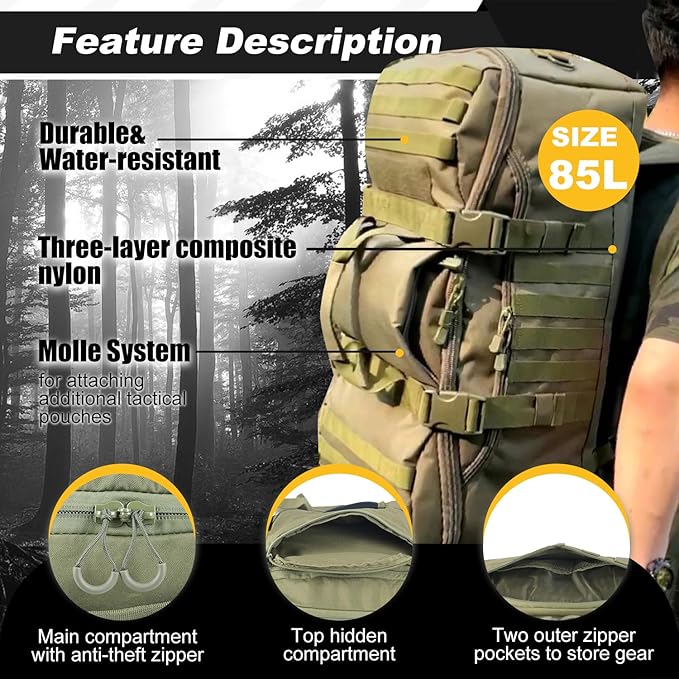 3 In 1 Military Backpack Travel Duffle Bag for Weekender Gym Traveling Workout Deployment-GravixFit