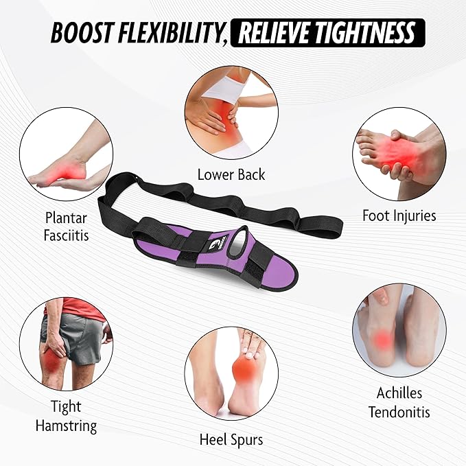 DMoose Fitness Foot & Calf Stretcher with Adjustable Padded Stretching Strap for Plantar Fasciitis, Hamstring, Heel Spurs and Achilles Tendonitis Relief - Yoga Leg Stretch Strap for Flexibility-GravixFit