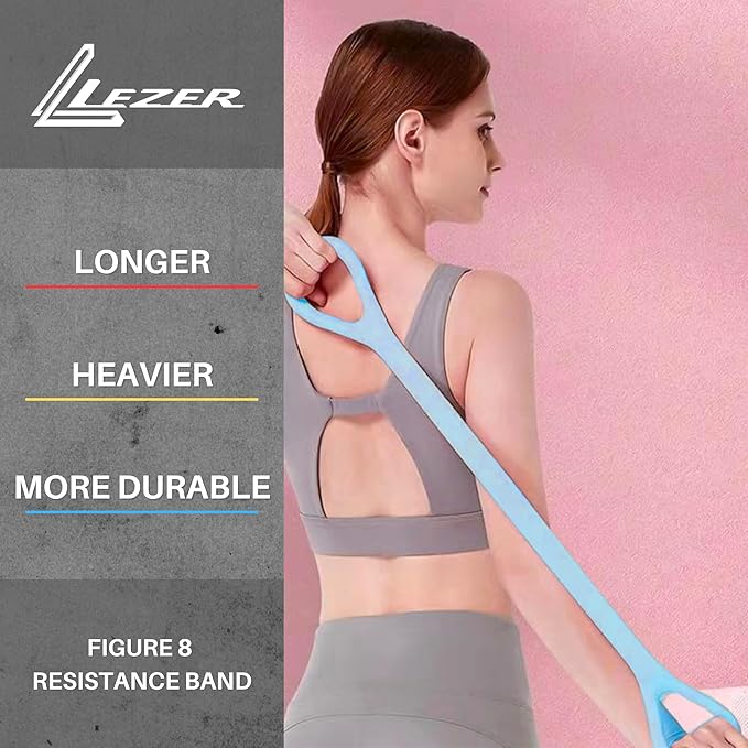 LEZER Figure 8 Resistance Band, Fitness Elastic Rope, Execrise Workout for Arm, Back, Chest and Shoulder, Yoga, Pilates, Stretching, Physical Therapy Equipment-GravixFit