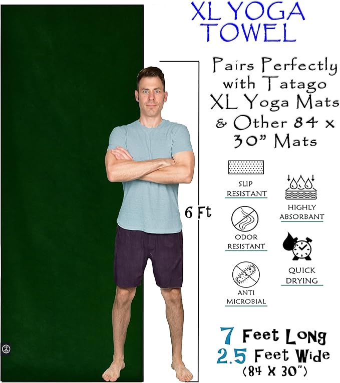 Tatago Hot Yoga Mat Towel Non Slip for Hot Yoga (72-84 inch Mats) Our Hot Yoga Towel Non Slip Silicone Dabs & Absorbent Microfiber Blend Gives You More Grip As You Drip! (Ezmeraldo, XL - 84")-GravixFit