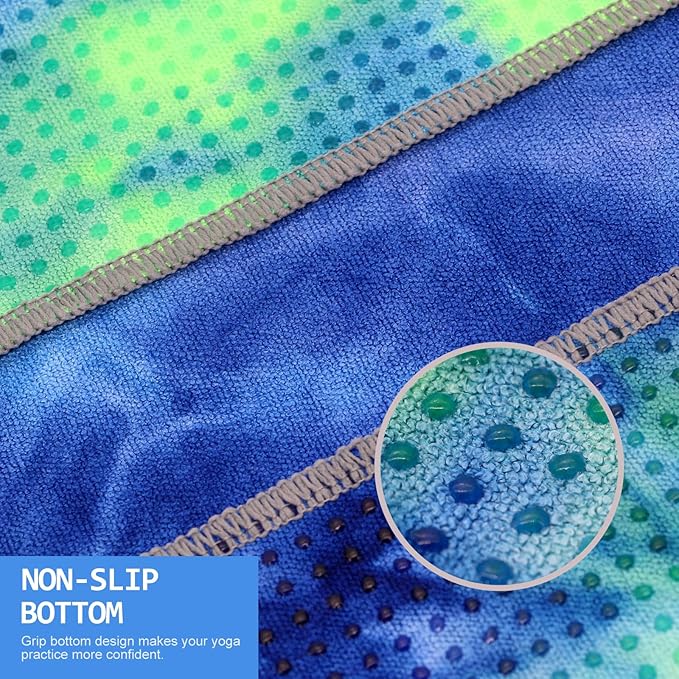 Eunzel Yoga Towel,Hot Yoga Mat Towel with Grip Dots Sweat Absorbent Non-Slip for Hot Yoga, Pilates and Workout 24" x72", Green & Blue-GravixFit