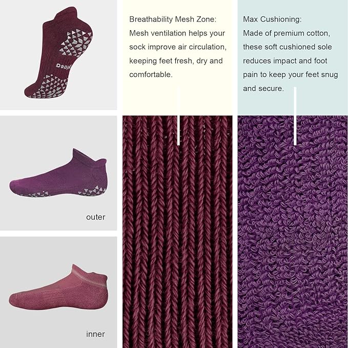 Hylaea Unisex Non Slip Socks with Grip for Yoga, Hospital, Pilates, Barre | Ankle, Cushioned-GravixFit