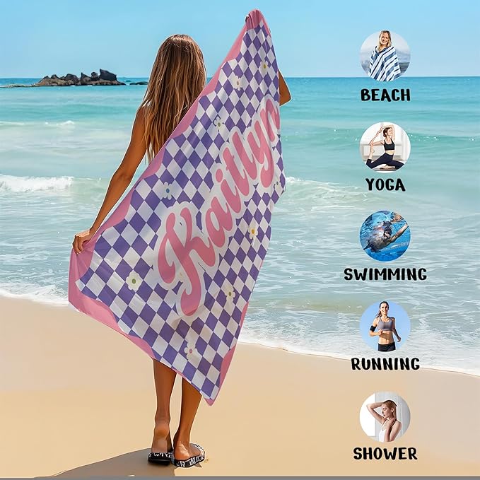 JML Personalized Beach Towel with Name, Custom Flower Beach Towel, Customized Microfiber Pool Towel, Quick Dry & Absorbent Swim Towel for Adult,Anniversary, Birthday, Summer Holiday,Vacation-GravixFit