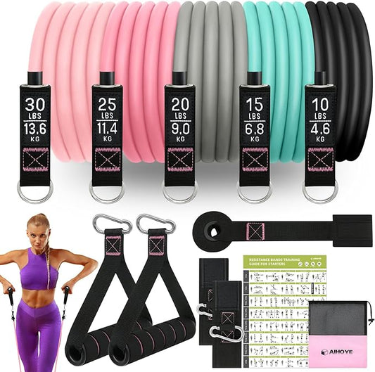 Aihoye Resistance Bands for Working Out, Exercise Bands with Handles, Stretch Bands for Exercise, Workout Bands with Door Anchors for Physical Therapy & Strength Training-GravixFit