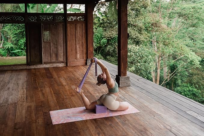 yogadesignlab YOGA DESIGN LAB | The Yoga Strap | Luxurious, Extra Long, Super Soft, Eco Printed | Studio Quality, Adjustable | Safely Stretch Further and Hold Longer | 8 ft Long-GravixFit