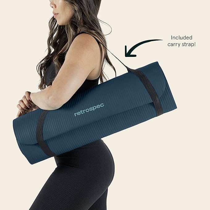 Retrospec Solana Yoga Mat 1/2" Thick w/Nylon Strap for Men & Women - Non Slip Exercise Mat for Yoga, Pilates, Stretching, Floor & Fitness Workouts-GravixFit