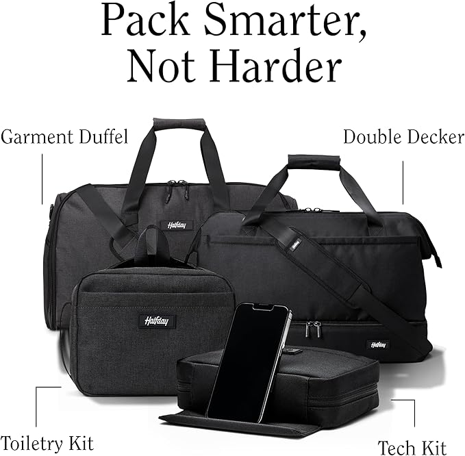 Halfday Convertible 2-in-1 Garment Duffel Weekender Bag 45L | Wrinkle-Free Travel, Hanging Suit Compartment, Shoe Pockets, Trolley Sleeve. Durable & Water-Resistant Carry-On, Shadow-GravixFit