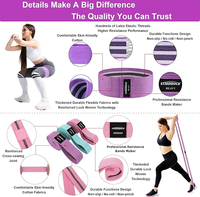 Fabric Resistance Bands for Working Out, 3 and 4 Levels Booty Bands Long Resistance Bands for Women and Men | Elastic Bands for Exercise Bands Resistance Workout Bands Resistance-GravixFit