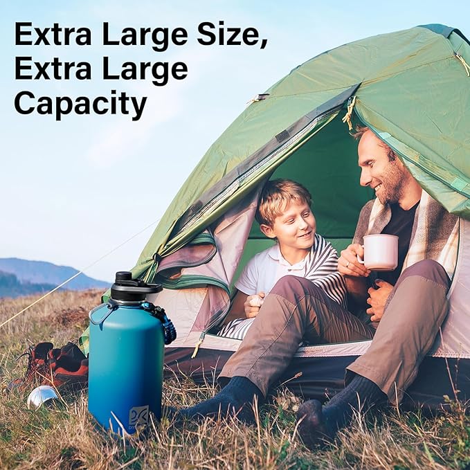 1 Gallon Water Bottle Insulated | Thickened Stainless Steel Vacuum Metal Water Jug | Portable Sports Large for Gym and Hiking with Straw, Carrier Bag, Handle Strap | BPA-Free 128 oz-GravixFit