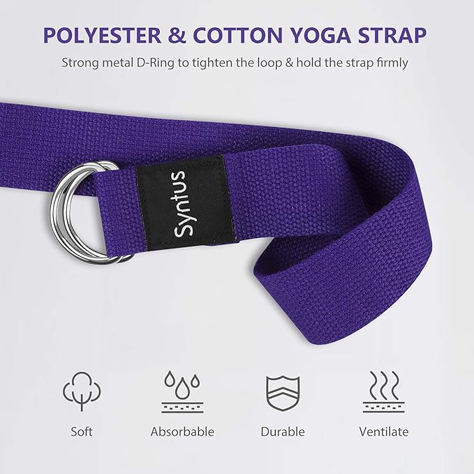 Syntus Yoga Block and Yoga Strap Set, 2 Soft Non-Slip Yoga Blocks 9×6×4 inches, 8FT Metal D-Ring Strap for Yoga, General Fitness, Pilates, Stretching and Toning-GravixFit