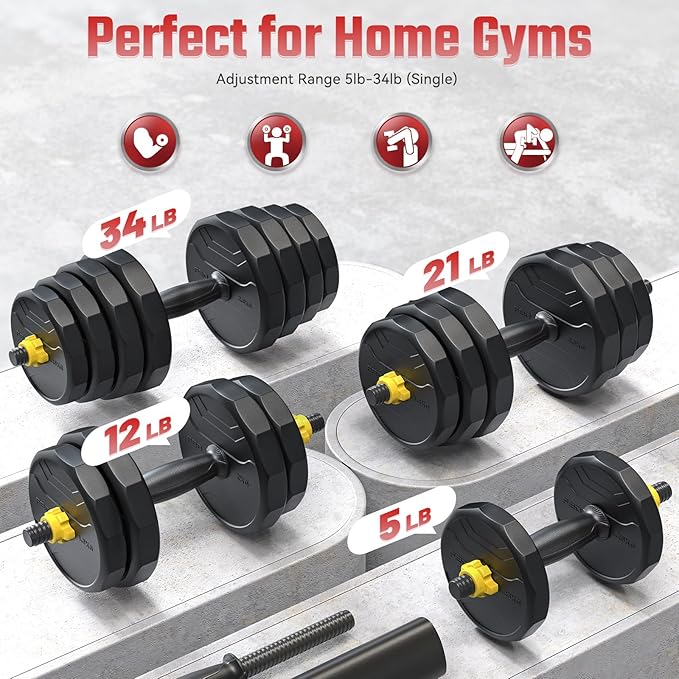 FEIERDUN Adjustable Dumbbells, 40/48/68/88lbs Free Weight Set with 4 Modes, Used as Barbell, Kettlebells, Push up Stand, Fitness Exercises for Home Gym Suitable Men/Women-GravixFit