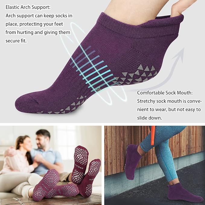 Hylaea Unisex Non Slip Socks with Grip for Yoga, Hospital, Pilates, Barre | Ankle, Cushioned-GravixFit