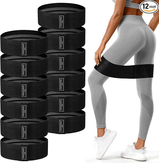12 Pcs Fabric Resistance Bands for Working Out Booty Workout Stretch Exercise Bands Non Slip for Legs Squat Resistance Loop for Women Men Starter Butt Hip Thigh Fitness-GravixFit