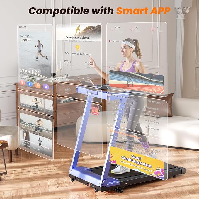 DeerRun Treadmills for Home with Incline and Handles, 3.5 HP Foldable Treadmill 350 LBS Weight Capacity for Small Spaces, Folding Running Machine with Smart APP-GravixFit