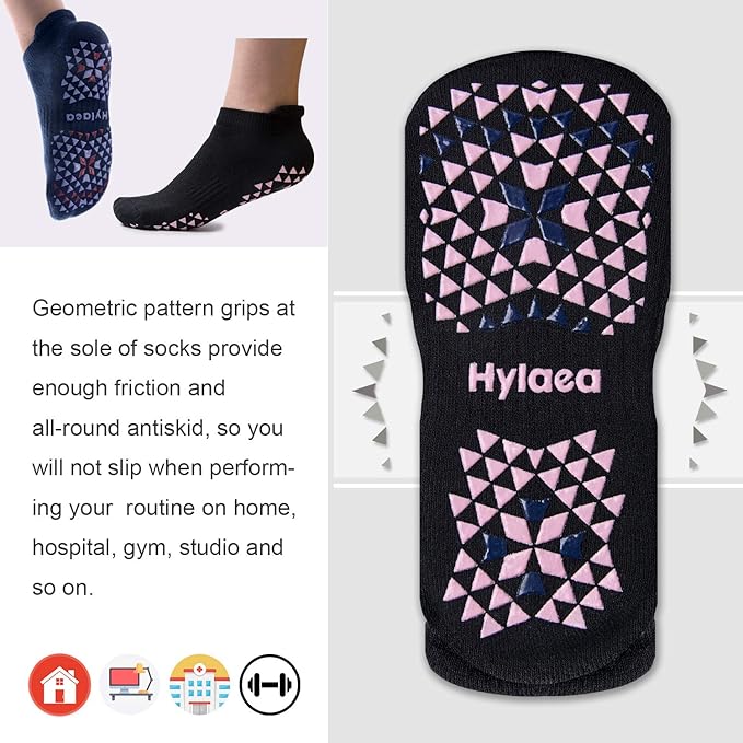 Hylaea Unisex Non Slip Socks with Grip for Yoga, Hospital, Pilates, Barre | Ankle, Cushioned-GravixFit