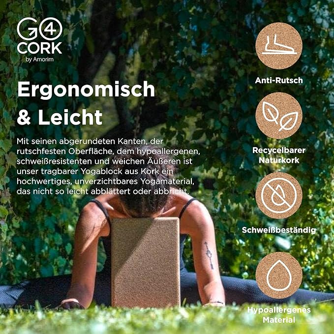 Go4Cork Cork Yoga Block for Yoga, Pilates & Meditation | Non-Slip, Hypoallergenic, Sustainable, Non-Toxic Yoga Block-GravixFit
