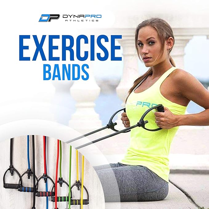 DYNAPRO Exercise Resistance Bands, Adjustable Length, Comfort Handles, Professional Quality, Anti-Snap. Great for Workouts, Physical Therapy, Yoga-GravixFit