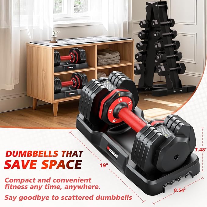 Adjustable Dumbbells Set of 2, 1 Hand Adjustable Weights Dumbbells Set, 5 in 1/10 in 1 Free Dumbbell with Anti-Slip Texture Handle, 25/55/80lb Pair Weight Set For Home Gym Suit both Men and Women-GravixFit