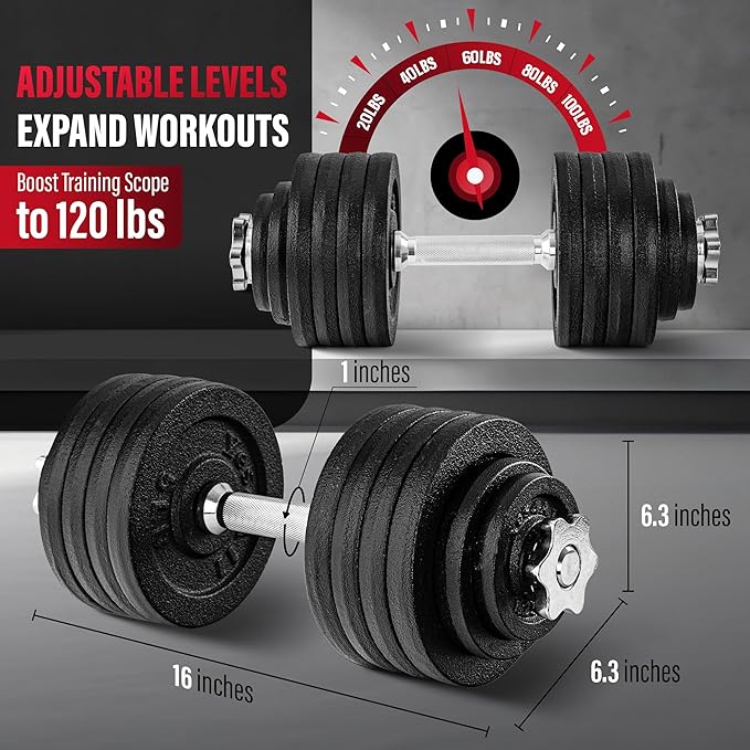 Yes4All Old School Adjustable Dumbbell Set with Weight Plates, Star Lock Collars/Connector, 40lbs to 200lbs Adjustable Weight Plates Set-GravixFit