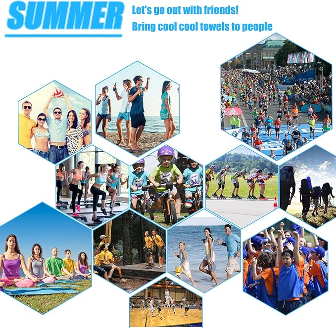 Biange Cooling Towel (Pack of 20, 40"x12") with Pouches for Sports, Workout, Fitness, Gym, Yoga, Golf, Pilates, Travel, Camping & More-GravixFit