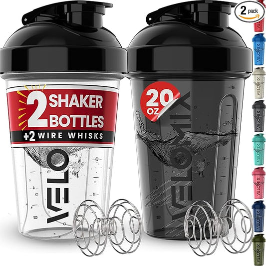 '-2 Pack- 20 oz Protein Shaker Bottles for Protein Mixes - 2x Wire Whisk | Leak Proof Shaker Cups for Protein Shakes and Pre Workout | Protein Shaker Bottle Pack-GravixFit