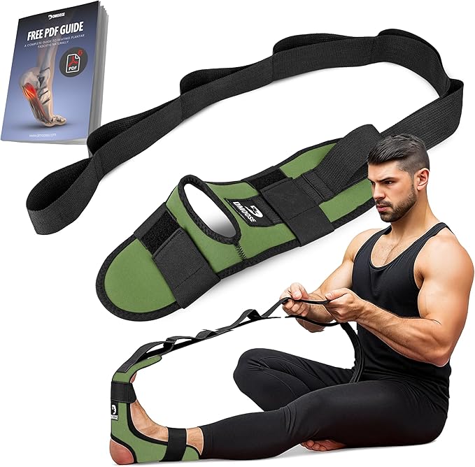 DMoose Fitness Foot & Calf Stretcher with Adjustable Padded Stretching Strap for Plantar Fasciitis, Hamstring, Heel Spurs and Achilles Tendonitis Relief - Yoga Leg Stretch Strap for Flexibility-GravixFit