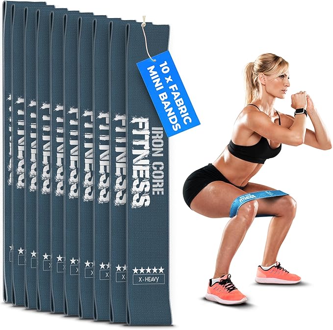 Fabric Mini Resistance Bands Sets for Trainers, Bootcamp, Gym for Men and Women in Fun Colors - Ebook, Videos and Workout Chart Included by Iron Core Fitness-GravixFit