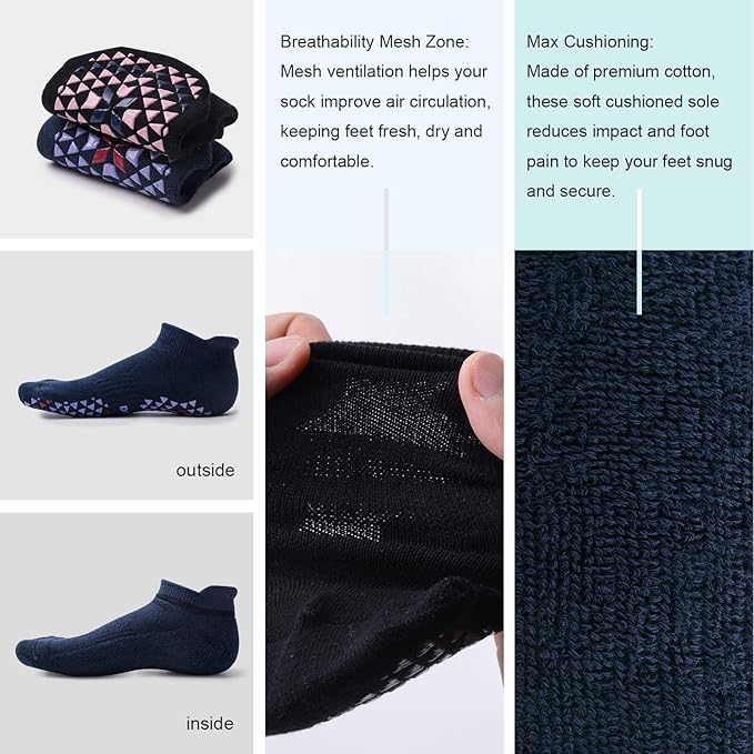 Hylaea Unisex Non Slip Socks with Grip for Yoga, Hospital, Pilates, Barre | Ankle, Cushioned-GravixFit