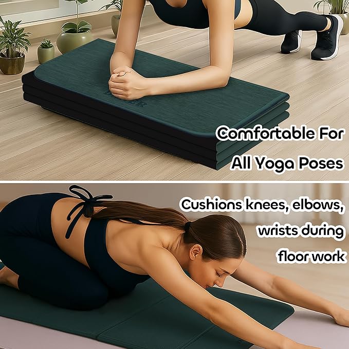 Foldable Yoga Mat 12mm Extra Thick Joint Protection,Portable Design for Travel/Pilates/Board/Camping,Environmental Sports Mat Non-Slip Gym Mat,Odorless POE Material-GravixFit